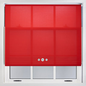 Furnished Roller Blind with Triple Chrome Round Eyelet and Metal Fittings - Red Daylight Shade (W)120cm x (L)165cm