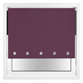 FURNISHED Thermal Blackout Roller Blinds with Round Eyelets & Metal Fittings - Aubergine Blue (W)105cm (L)165cm
