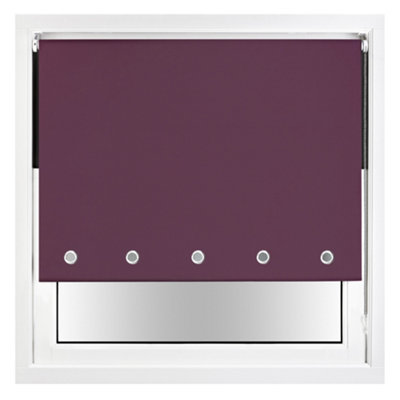 FURNISHED Thermal Blackout Roller Blinds with Round Eyelets & Metal Fittings - Aubergine Blue (W)200cm (L)165cm