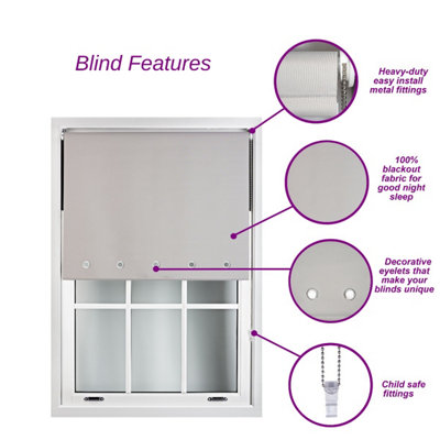 FURNISHED Thermal Blackout Roller Blinds with Round Eyelets & Metal Fittings - Aubergine Blue (W)215cm (L)210cm