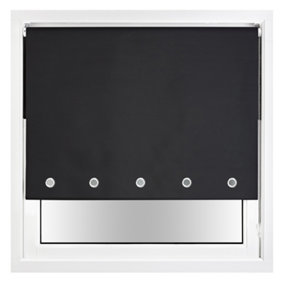 FURNISHED Thermal Blackout Roller Blinds with Round Eyelets & Metal Fittings - Black (W)100cm (L)165cm