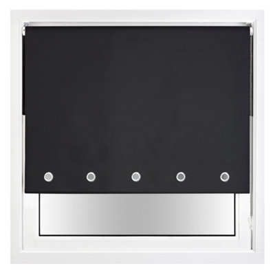 FURNISHED Thermal Blackout Roller Blinds with Round Eyelets & Metal Fittings - Black (W)120cm (L)165cm