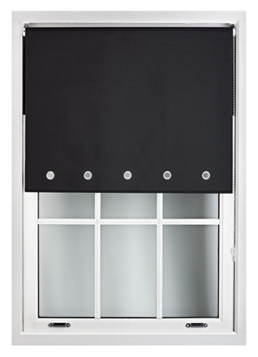 FURNISHED Thermal Blackout Roller Blinds with Round Eyelets & Metal Fittings - Black (W)155cm (L)165cm
