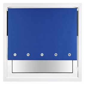FURNISHED Thermal Blackout Roller Blinds with Round Eyelets & Metal Fittings - Blue (W)100cm (L)165cm