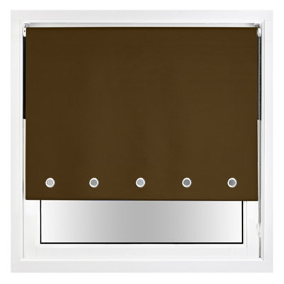 FURNISHED Thermal Blackout Roller Blinds with Round Eyelets & Metal Fittings - Brown (W)100cm (L)165cm
