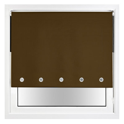 FURNISHED Thermal Blackout Roller Blinds with Round Eyelets & Metal Fittings - Brown (W)100cm (L)210cm