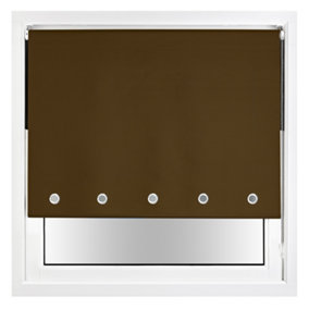 FURNISHED Thermal Blackout Roller Blinds with Round Eyelets & Metal Fittings - Brown (W)75cm (L)210cm