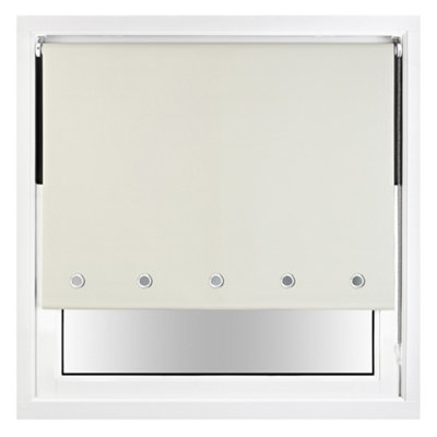 FURNISHED Thermal Blackout Roller Blinds with Round Eyelets & Metal Fittings - Cream (W)145cm (L)165cm