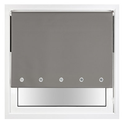 FURNISHED Thermal Blackout Roller Blinds with Round Eyelets & Metal Fittings - Dark Grey (W)225cm (L)165cm