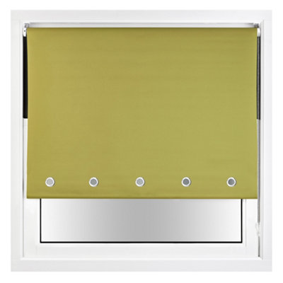 FURNISHED Thermal Blackout Roller Blinds with Round Eyelets & Metal Fittings - Green (W)130cm (L)210cm