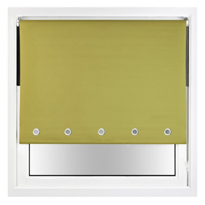 FURNISHED Thermal Blackout Roller Blinds with Round Eyelets & Metal Fittings - Green (W)185cm (L)210cm