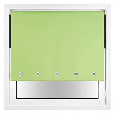 FURNISHED Thermal Blackout Roller Blinds with Round Eyelets & Metal Fittings - Lime Green (W)115cm (L)210cm