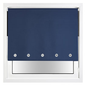 FURNISHED Thermal Blackout Roller Blinds with Round Eyelets & Metal Fittings - Navy Blue (W)100cm (L)210cm