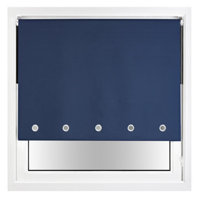 FURNISHED Thermal Blackout Roller Blinds with Round Eyelets & Metal Fittings - Navy Blue (W)115cm (L)165cm