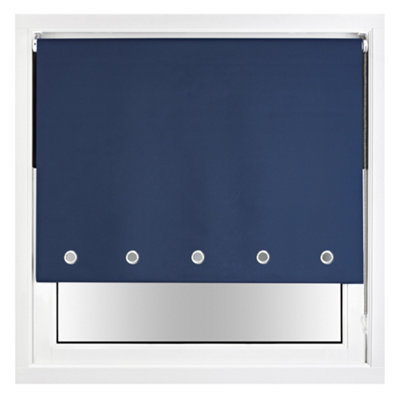 FURNISHED Thermal Blackout Roller Blinds with Round Eyelets & Metal Fittings - Navy Blue (W)145cm (L)210cm