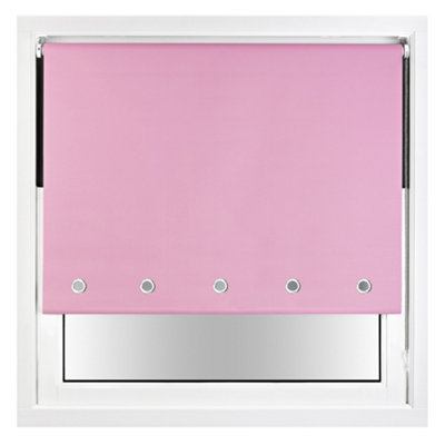 FURNISHED Thermal Blackout Roller Blinds with Round Eyelets & Metal Fittings - Pink (W)115cm (L)165cm