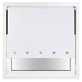 FURNISHED Thermal Blackout Roller Blinds with Round Eyelets & Metal Fittings - White (W)130cm (L)165cm
