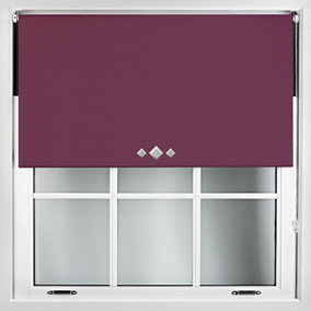 FURNISHED Thermal Blackout Roller Blinds with Triple Diamond Eyelets & Metal Fittings - Aubergine Blue (W)100cm (L)165cm