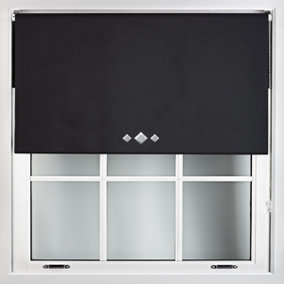 FURNISHED Thermal Blackout Roller Blinds with Triple Diamond Eyelets & Metal Fittings - Black (W)100cm (L)165cm