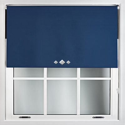 FURNISHED Thermal Blackout Roller Blinds with Triple Diamond Eyelets & Metal Fittings - Navy Blue (W)170cm (L)210cm