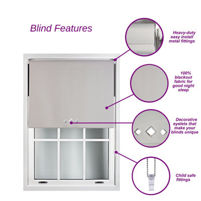 FURNISHED Thermal Blackout Roller Blinds with Triple Diamond Eyelets & Metal Fittings - White (W)235cm (L)165cm