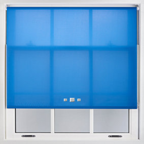 Furnished Trimmable Roller Blind with Triple Square Eyelets and Metal Fittings - Blue Daylight Shade (W)210cm x (L)210cm
