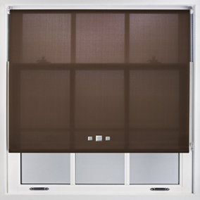 Furnished Trimmable Roller Blind with Triple Square Eyelets and Metal Fittings - Mocha Daylight Shade (W)120cm x (L)165cm