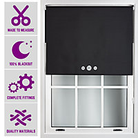 Furnished Triple Eyelets Blackout Window Blinds Free Cut Service - Black (W)120cm x (L)165cm