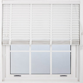 FURNISHED Venetian Blinds - White Faux Wood Trimmable 50mm Slats for Windows and Doors  (W)100cm (L)150cm