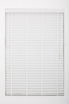 FURNISHED Venetian Blinds - White Faux Wood Trimmable 50mm Slats for Windows and Doors  (W)115cm (L)210cm