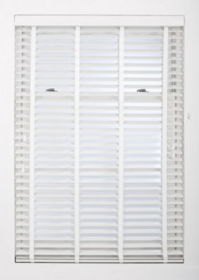 FURNISHED Venetian Blinds - White Faux Wood Trimmable 50mm Slats for Windows and Doors  (W)140cm (L)150cm