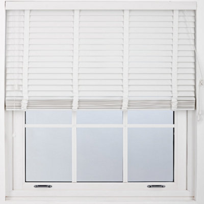 FURNISHED Venetian Blinds - White Faux Wood Trimmable 50mm Slats for Windows and Doors  (W)150cm (L)210cm