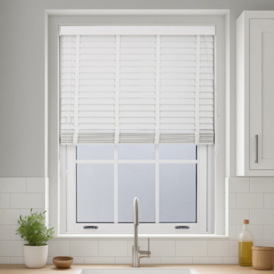 FURNISHED Venetian Blinds - White Faux Wood Trimmable 50mm Slats