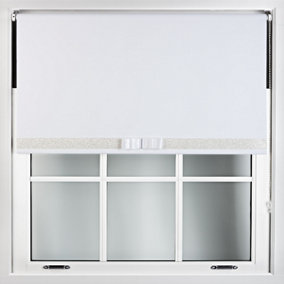 Furnished White Blackout Roller Blind with Decorative White Glitter & White Bow - Trimmable (W)100cm x (L)165cm