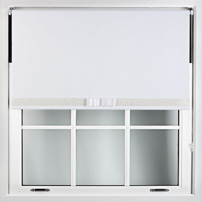 Furnished White Blackout Roller Blind with Decorative White Glitter & White Bow - Trimmable (W)220cm x (L)210cm