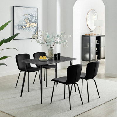 Furniturbeox UK Asti Grey Marble Ceramic Top Dining Table & 4 Black Asti Chairs