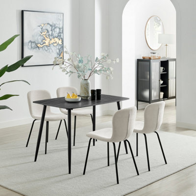 Furniturbeox UK Asti Grey Marble Ceramic Top Dining Table & 4 Cream Asti Chairs