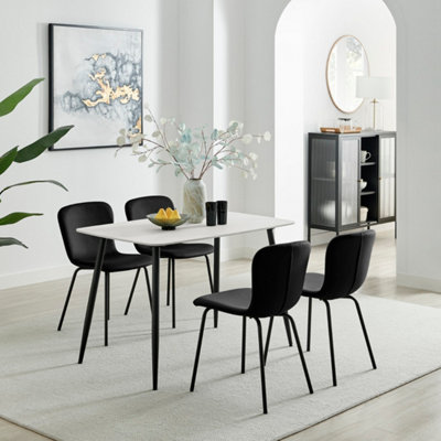 Furniturbeox UK Asti White Marble Ceramic Top Dining Table & 4 Black Asti Chairs