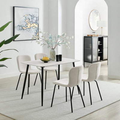 Furniturbeox UK Asti White Marble Ceramic Top Dining Table & 4 Cream Asti Chairs