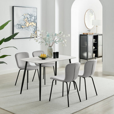 Furniturbeox UK Asti White Marble Ceramic Top Dining Table & 4 Grey Asti Chairs