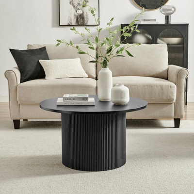 Furniturbeox UK Penrose Black Round Wooden Pedestal Coffee Table