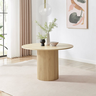 Furniturbeox UK Penrose Oak 120cm Round Wooden Pedestal Dining Table
