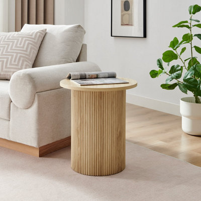 Furniturbeox UK Penrose Oak Round Wood Pedestal Side Table
