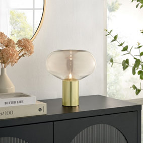Furniturbeox UK Sarah Brass Metal and Glass Table Desk Lamp
