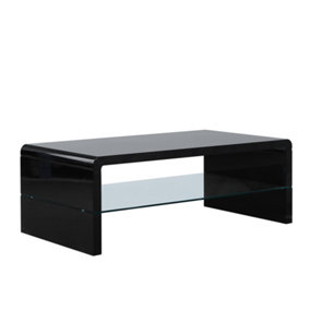 Furniture Express Black High Gloss Coffee Table with Glass Storage  L:110cm W:60cm H:43cm