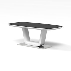 Furniture Express Coffee Table Black Glass Top with High Gloss White pedestal and Chrome Base