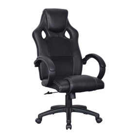 Furniture Express Gaming Chair Office Desk Chair Lumbar Support PU Leather and Fabric Mesh Adjustable Height Racing Chair Black