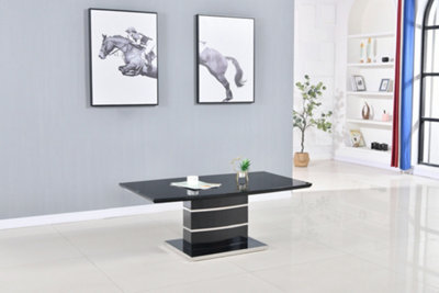 Furniture Express Glass Top Coffee Table, Black High Gloss Finish