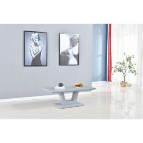 Furniture Express Glass Top Coffee Table Grey High Gloss Finish L:110cm W:60cm H:40cm