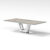 Furniture Express Grey Marble Effect Glass Top Coffee Table With High Gloss Pedestal and Chrome Base